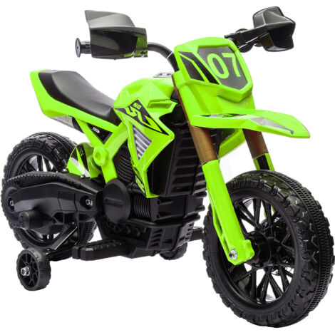 Moto cross électrique pour enfants 3-8 ans, batterie 6 V, 2 moteurs, klaxon et roues d'entraînement, charge 30KG, vert (1/5)