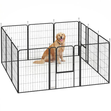 Parc pour chien, enclos chien 12 panneaux modulable et pliable, portable en acier avec porte 68 x 100 noir