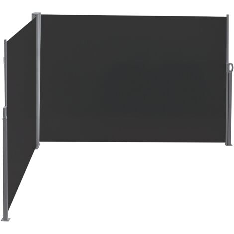 Double Store latéral Brise-Vue paravent rétractable dim. 6L x 1,80H m Polyester Anti-UV Gris et noir (1/5)