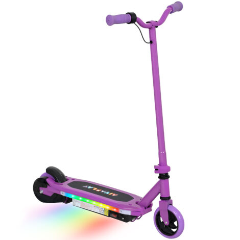 Trottinette électrique pour enfants 6-14 ans, vitesse maximale 10 km/h, lumières LED colorées, frein électrique, violet