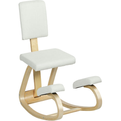 Siège assis genoux, tabouret ergonomique en bois à bascule avec dossier, chaise à genoux pour bureau à domicile, crème (1/5)