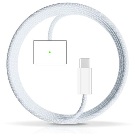 Chargeur Magnétique USB-C 140W Pour MacBook Air/Pro, Charge Rapide PD, Connecteur Magnétique de 3e Génération, Câble Tressé 2 M, Idéal Voyage, Bleu Ciel (1/5)