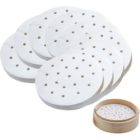 200pcs de papier perforé 20 cm en bambou pour cuisson à la vapeur et à la vapeur，10 Pouces de parchemin antiadhésif comme papier dim sum, Friteuse à air (1/5)
