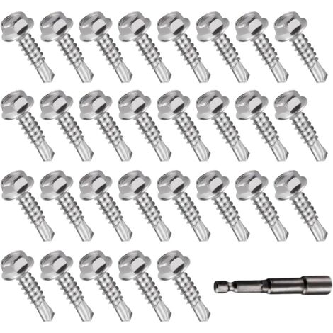121pcs 2 x 16 mm（M4）en acier inoxydable avec joint，vis autoperforante（1 jeu de douilles hexagonales）,kit de vis à tôle pour l'industrie, l'acier, le bois (1/5)