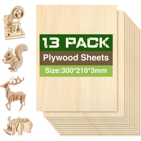 13 Pièces Contreplaqué 3mm, Planche Bois de tilleul 30 x 21cm, Pour Pyrogravure, Gravure, Modélisme, Découpe Laser, Décoration, Peintures