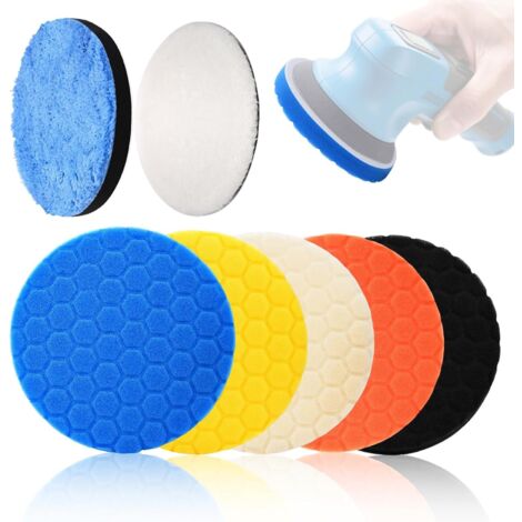 7 Pièces 150mm Polissage Pad,Kit Polissage Voiture,Hexlogique PolissagePad,Disque Polissageen Laine,pour Polissagede Voiture Meulage Cirage (1/5)