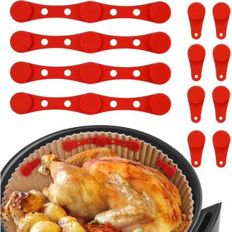 12 pièces Boucles Magnétiques en Silicone pour Papier Cuisson Air Fryer,Air Fryer Accessoires,Résistante à la Chaleur,Prévient Les Brûlures Pour Préparation Et Cuisson Des (Rouge - Rond) (1/5)
