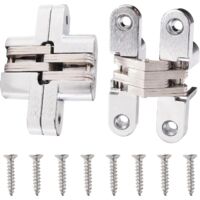 2pcs 68.5mm Hidden Cross Hinges, Invisible 180 Degree Folding Door Hinges, Zinc Alloy Invisible Hinges, with 8 Pieces Screws, for Door Cupboard Furniture Silver