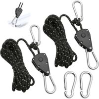 Ersandy – Corde à cliquet réglable 4m – Lot de 2 cordes en nylon et polypropylène – 2 mousquetons de rechange – Pour usage extérieur intensif