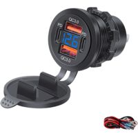 Prise USB 12V, 78W, 4 Ports (2xQC3.0 + 2xPD) - Chargeur Véhicule avec Voltmètre LED Bleu - Compatible 12-24V Voiture/Moto/Camion/Bateau/Camping-car - Charge Rapide & Conception Durable