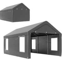 Carport tente de garage 3 x 6 m avec parois latérales amovibles, 2 portes enroulables et 4 fenêtres, gris foncé