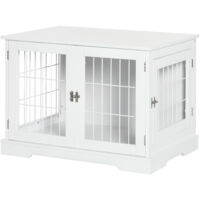 PawHut Cage pour chien animaux 2 en 1 table d'appoint meuble cage chien intérieur avec 2 portes verrouillables - dim. 76L x 54.5l x 56H cm - Métal et MDF