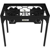 Réchaud 2 brûleurs au propane portable 150 000 BTU/h avec 2 pieds amovibles pour extérieur, camping, métal moulé