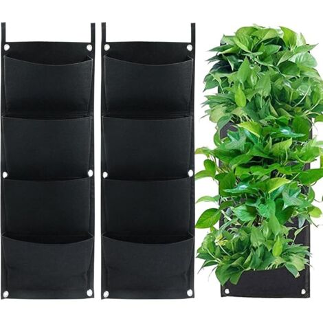 2 Pack Vertical Hanging Planting Bags, 4 Pockets Thick Felt Planting Bags for Balcony, Outdoor, Garden, Yard, Office, Home Decoration (Black) (1/5)