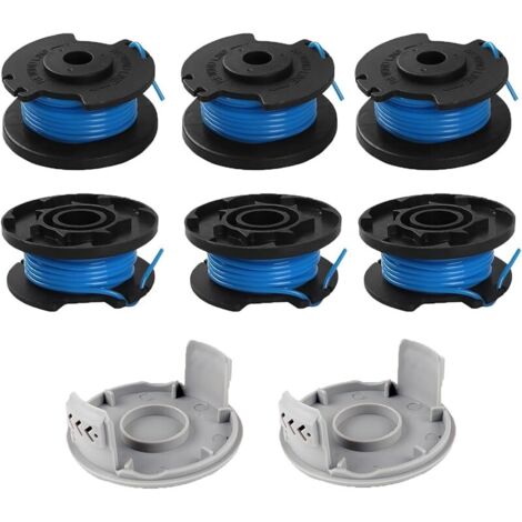 Lot de 6 bobines de fil de rechange Ryobi One+ RAC124 AC14RL3A OLT1823 OLT1832 18 V 24 V 40 V, 2 capuchons, 3,4 m, diamètre 1,65 mm