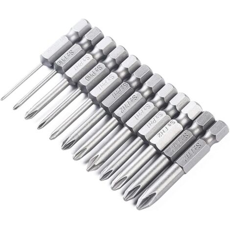 Lot de 12 embouts de tournevis cruciformes cruciformes 50 mm avec tige hexagonale magnétique 6,35 mm