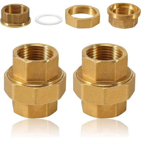 Lot de 2 raccords filetés en laiton 3/4", 3/4" IG/IG en laiton, raccord conique avec filetage intérieur, raccord fileté DN20 (1/5)