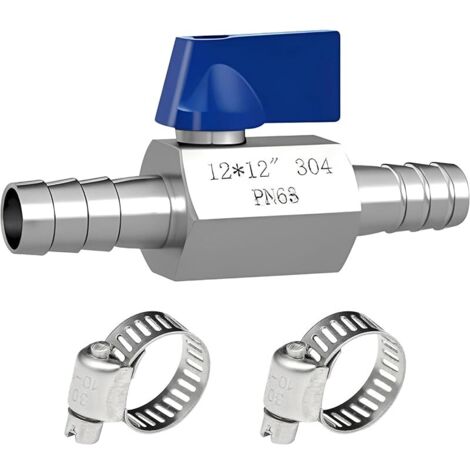 Robinet à boisseau sphérique 12 mm avec ardillon, robinet à boisseau sphérique en acier inoxydable 304, 12 mm, vanne d'arrêt, joint pagode, mini valves à boisseau sphérique avec 2 colliers de serrage
