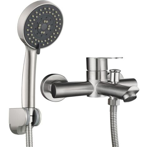 SNA516F3 Mitigeur Douche, Mitigeur Salle de Bain, Ensemble de douche à levier unique en acier inoxydable avec douchette et tuyau de douche 1,5 m Nickel brossé (1/5)