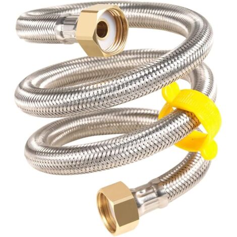 2 Pièces G 1/2" x G 1/2" Tuyau Flexible Tressé en Acier Inoxydable Tuyau de Plomberie d'Eau pour Salle de Bains Robinets de Toilettes Évier de Cuisine Tuyaux d'Entrée d'Eau, 200cm (1/5)