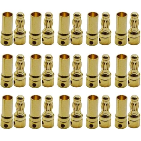 15 Paires 3.5mm Plaqué Or Connecteur Bullet, 3.5 mm Banane Fiche Remplacement de Connecteurs Bullet Mâle Femelle pour Batterie RC Lipo (1/5)