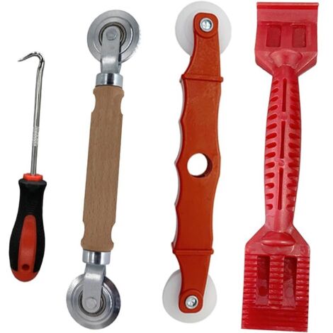 Lot de 4 enrouleurs pour passepoils, fenêtres à tamis et moustiquaire, rouleau spline de qualité supérieure avec roues en nylon, bandes en caoutchouc, crochets, accessoires pour moustiquaire et (1/5)