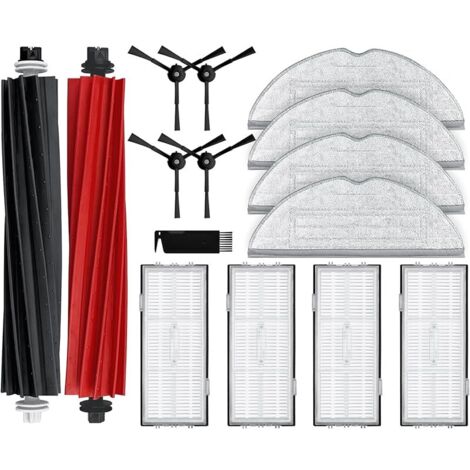 Pièces de rechange compatibles avec Roborock S8 / S8 Plus Robot Aspirateur, 1 brosse à double rouleau, 4 brosses latérales, 4 filtres Hepa, 4 chiffons de vadrouille pack de rechange
