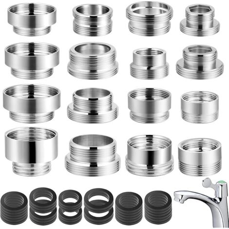 16 Tailles Adaptateur de Robinet avec Filetage Femelle & Filetage Mâle, Double Filetage Adaptateur Robinet Kit M16 à M22 avec 32 Entretoises, Connecteur Aérateur de Robinet