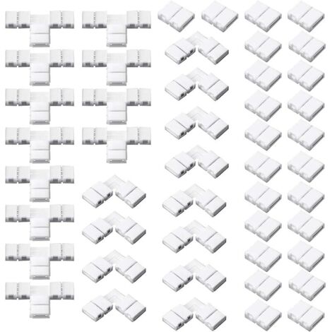 48 Pièces Connecteurs de Bandes LED 2 Broches 8 mm Connecteurs de Lumière sans Soudure en Forme de L et T Connecteurs d'Extension de Lumière d'Adaptateur LED pour 3528 2835 SMD RGB
