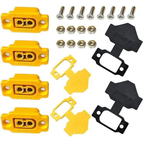 Lot de 4 Connecteurs Encastrables XT60BE-F avec Capuchon en Caoutchouc + Vis étanches pour Batterie Lipo Compatible avec Toutes Les Fiches XT60 Or 2 Broches