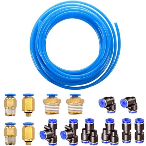 Kit de Tube de Tuyau d'air en Polyuréthane Bleu, 5 M PU Tuyau Air, 8mm OD x 5mm ID avec 14 kits de Connecteur