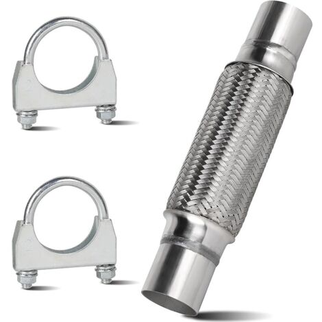 Tuyau d'échappement Flexible de 50 mm, Raccord de Tuyau en Acier Inoxydable 200mm x 300 mm avec 2 Colliers de Serrage, Pièces de Montage pour Echappement Voiture (1/5)