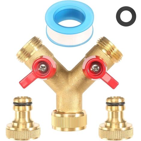 Distributeur en Y à 2 Voies, 3/4 Pouces Distributeur D'Eau 2 Voies En Laiton Nickelé Avec Deux Becs Verseurs, Tuyau D'Arrosage Adaptateur Tuyau D'Arrosage Pour Une Utilisation à La Maison Jardin