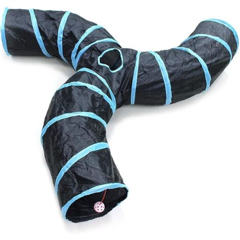 Road Tunnel pour Chat, 2 Voies/3 Voies/4 Voies/5 Voies Tubes de Tunnels Pliable Jouet Labyrinthe interactif pour Petits Animaux, Petit Lapin,Chaton, Chiot,Furet,cochons d’ Inde (3 Voies)