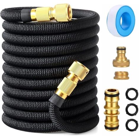 Tuyau d'arrosage professionnel de 15,2 m avec raccords en laiton de 1,27 cm à 1,9 cm, connecteur de robinet universel – Tuyau d'eau noir étanche pour toutes les saisons, s'adapte à n'importe quel