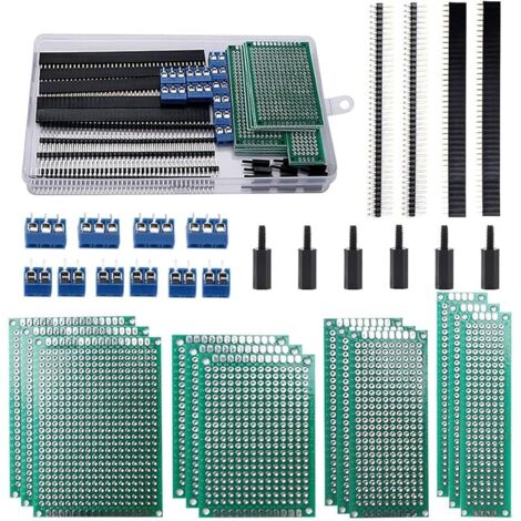 46 Pièces Circuit Imprimé Double Face Kit, 12 Pièces Double Face PCB Prototype Boards, 12 Pièces Fiches Mâle/Femelle, 10 Pièces 2/3 Broches Bornier à Visser, 12 Pièces Colonne en Nylon (1/5)