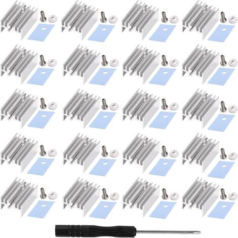 20 Pièces TO-220 Dissipateur Thermique Isolant Montage Kit, Dissipateur Thermique avec Aiguille + Vis + Rondelle + Isolant Caoutchouc Silicone, pour Transistor MOSFET, 20x15x10 mm