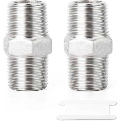 2 pièces raccords de tuyauterie à embout hexagonal en acier inoxydable 304, filetage BSP mâle 1" à mâle 1", raccord adaptateur droit