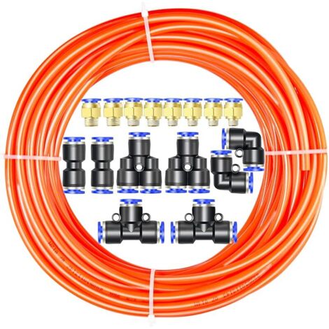 Kit de tuyau à air en polyuréthane PU, 10M de tuyau à air PU orange, 6 mm OD x 4 mm ID avec 16 raccords