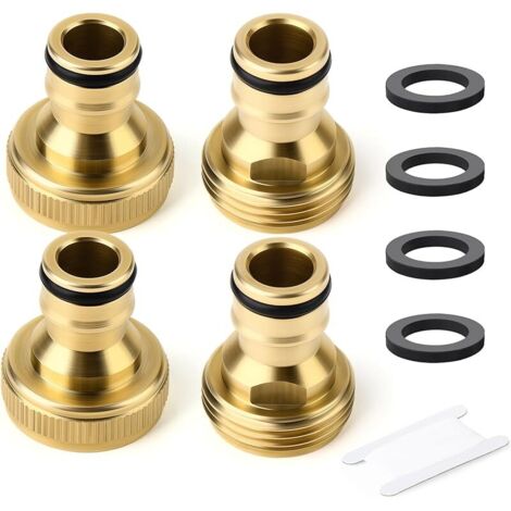 4 pièces 3/4" GHT Filetage en Laiton mâle et Femelle Tuyau d'arrosage Ensemble de connecteurs Rapides Tuyau d'eau Facile connecter Le raccord avec du Ruban adhésif et des caoutchoucs