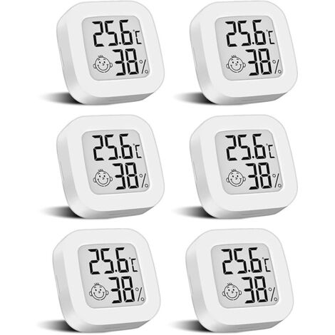 Lot de 6 mini thermomètres numériques avec interrupteur, hygromètre LCD, humidimètre, température intérieure sans fil, capteur de température haute précision en ℉/℃, pour chambre de bébé, intérieur