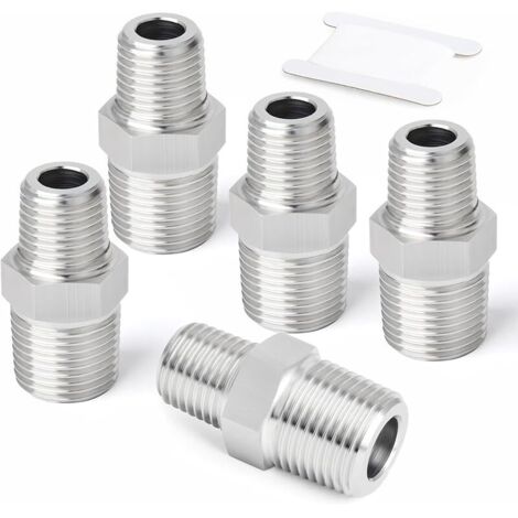 5 pièces raccords hexagonaux mâles réducteurs en acier inoxydable 304, adaptateur réducteur fileté BSP 1/2" x 1/4" pour plomberie, conduites d'eau et de gaz