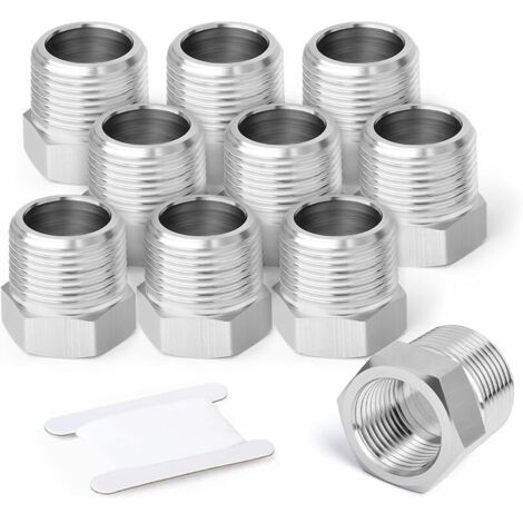 10 pcs 304 Bague hexagonale réductrice en acier inoxydable, 1/2" BSP mâle à 3/8" BSP femelle tuyau, convertisseur de raccord d’adaptateur réducteur