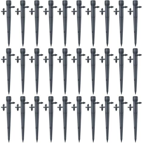 Lot de 30 goutteurs d'irrigation réglables à 360 degrés avec connecteur barbelé pour tuyau de 4/7 mm de diamètre - Piquets d'égouttement - Noir