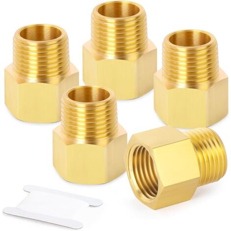 5 Pièces Brass Pipe Fitting, Reducer Adapter, 1/4-Inch Male Pipe x 1/2-Inch Female Pipe