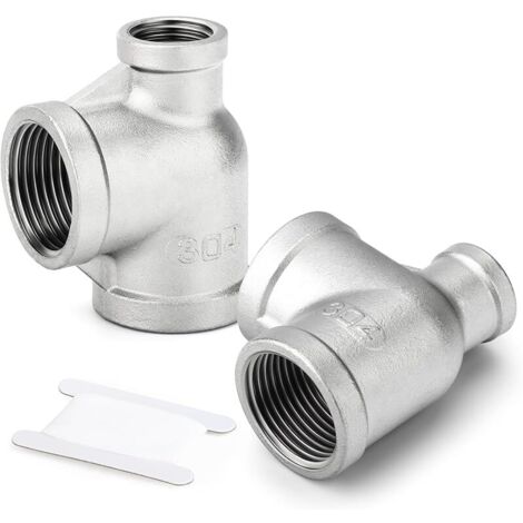 2 pcs 304 Té réducteur femelle en acier inoxydable, 1"-1"-1/2"BSP avec adaptateur de tuyau d’eau latéral de diamètre réducteur Accessoires