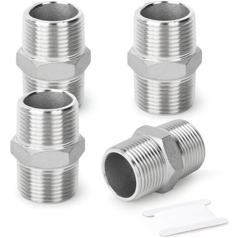 4 Pcs 316L Raccords hexagonaux mâles en acier inoxydable, Raccord de tuyauterie 1" Tuyau mâle BSP x 1" Tuyau mâle BSP