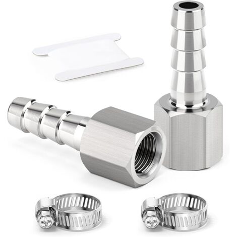 2 pièces raccords embout cannelé acier inox 304, embout 8 mm vers filetage femelle BSP 3/8", raccord compression eau, carburant, air