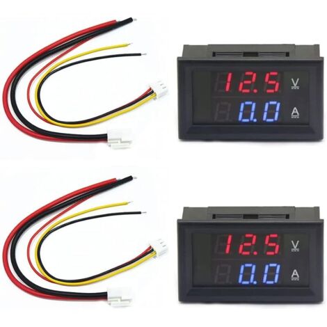 2 Pièces LED Voltmètre Ampèremètre 0.28", Détecteur Rouge et Bleu Tension Panneau, DC 0-100V 10A pour 12V/24V Volt Ampère Gauge
