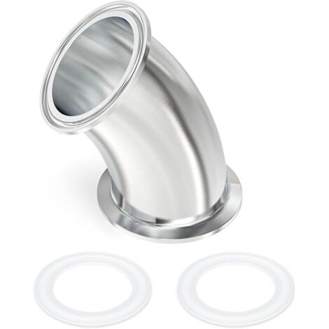 1 pièce coude à 45 degrés, raccords sanitaires en acier inoxydable 304 pour tube de 2-1/2“ (64 MM) de diamètre extérieur, bride à collier de serrage 2,5” (77,5 MM) avec joints en silicone